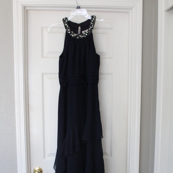 Eliza J Women's Beaded Halter Gown Size 6 Navy - Picture 2 of 4